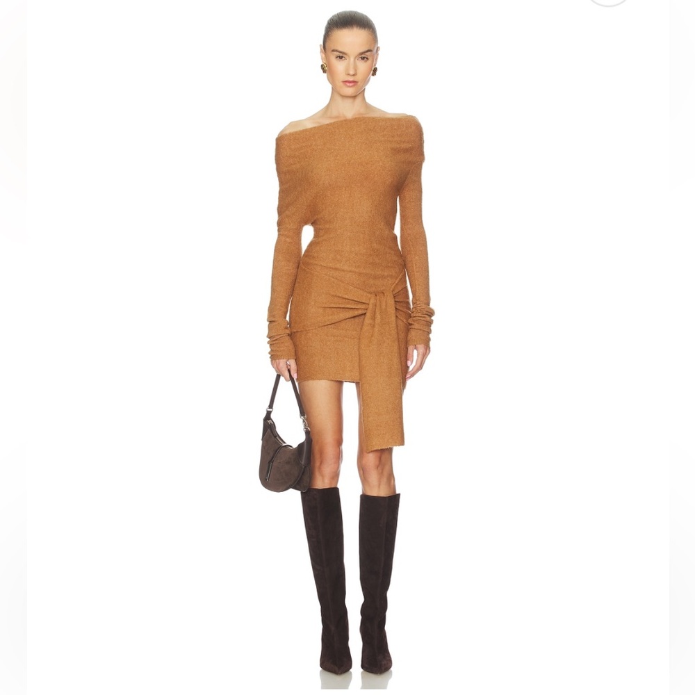 Leonie Off The Shoulder Dress in Camel